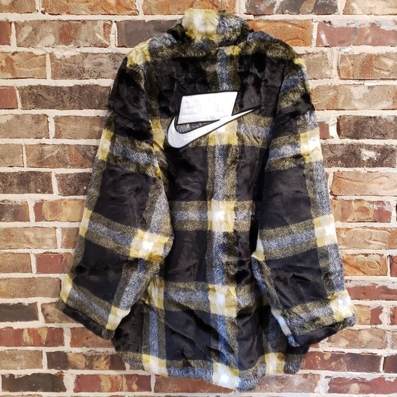 Nike Sportswear Oversized Plaid Faux Fur Jacket Coat Womens Sz XL NEW DD4541-010 - Picture 12 of 15